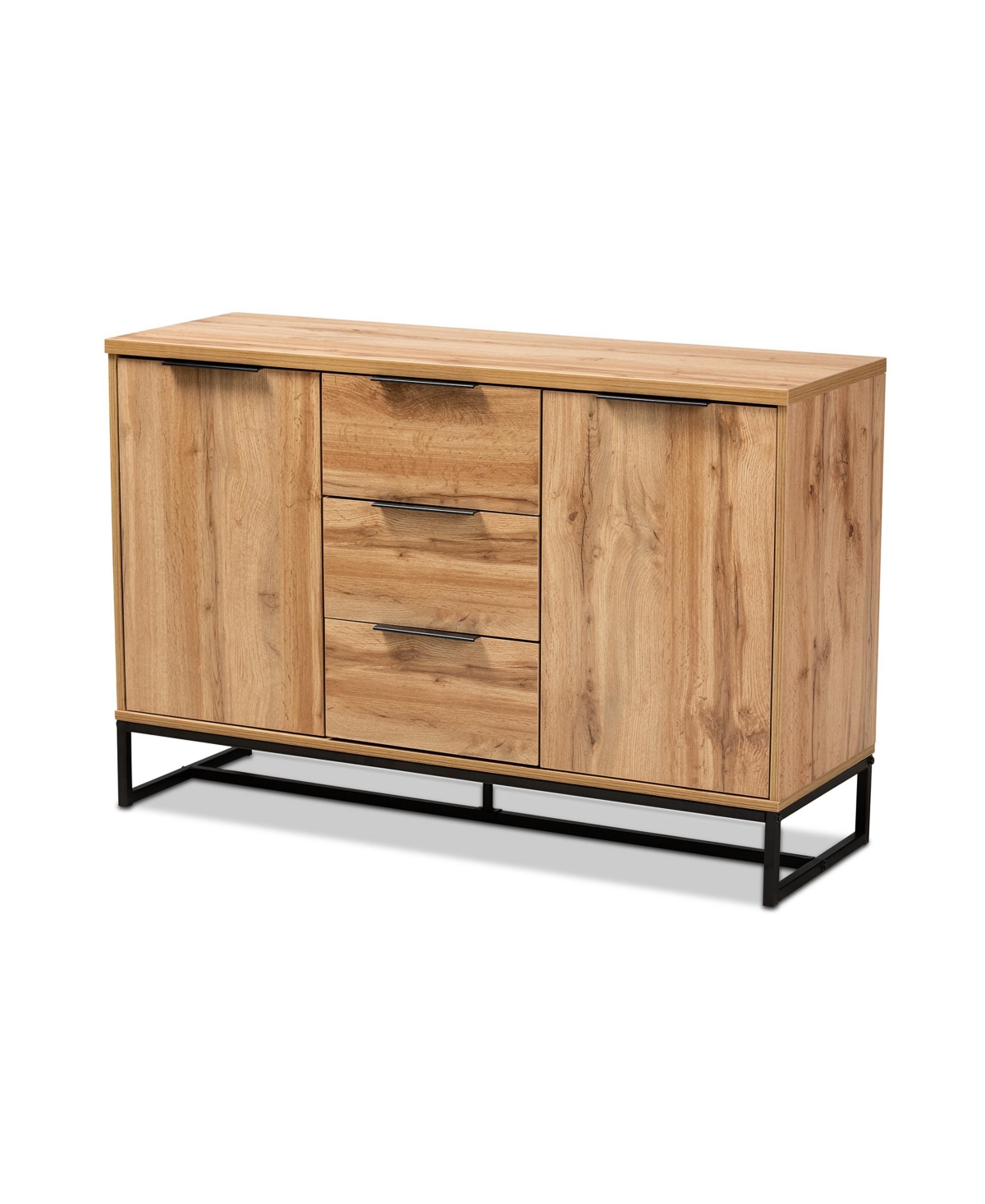 Baxton Studio Reid Modern and Contemporary Industrial Oak Finished Wood and Black Metal 3-Drawer Sideboard Buffet