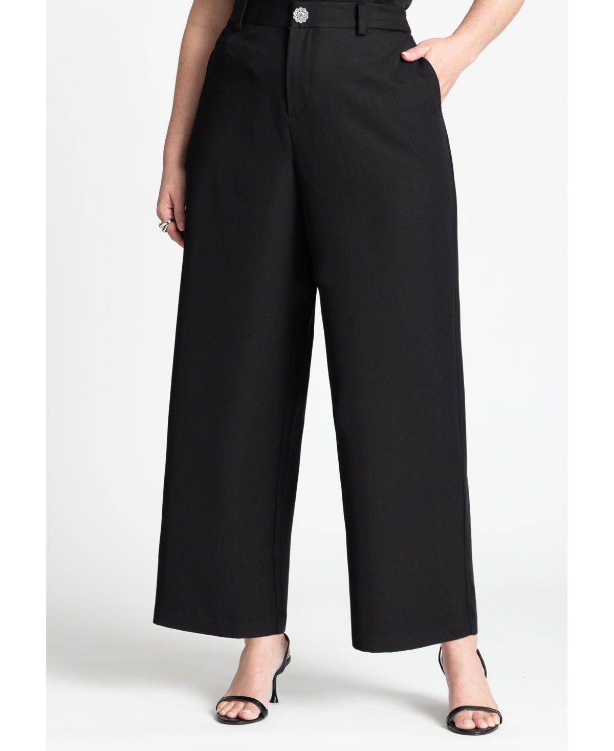 Eloquii Plus Size Crystal Button Straight Leg Pant
