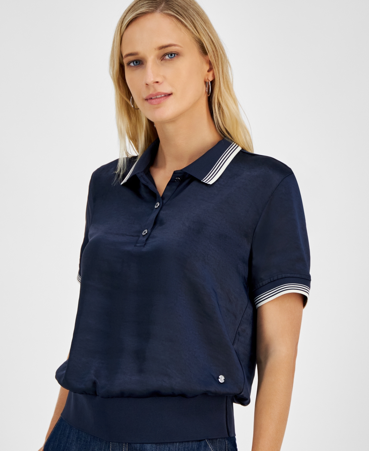 Tommy Hilfiger Women's Charmeuse Wove Polo Top