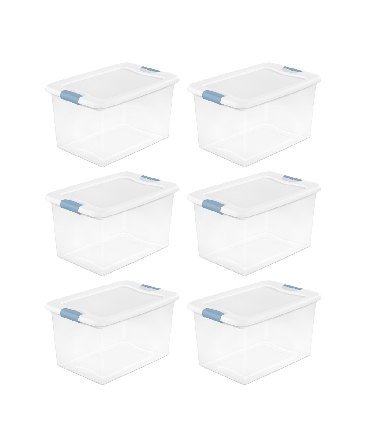 64 Qt Clear Plastic Stackable Storage Bin w/ White Latch Lid, (6 Pack) - Light Grey