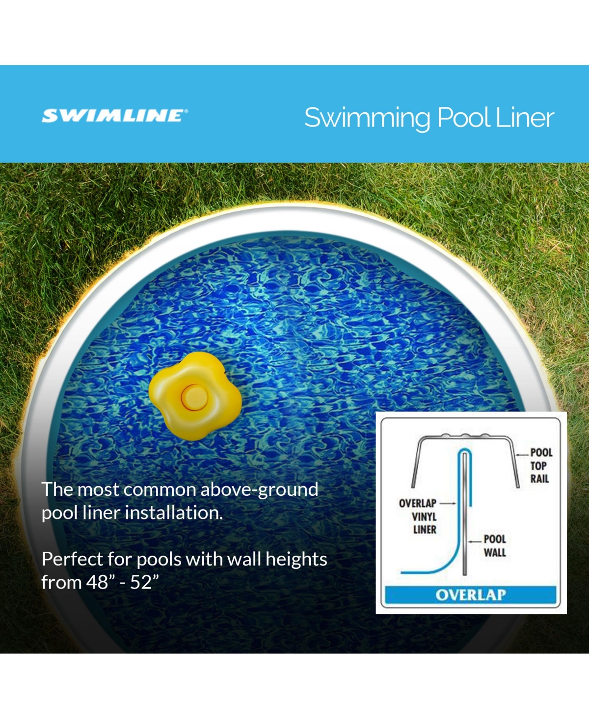 Swimline 24 Foot SwirlRound Above Ground Swimming Pool Wall Overlap Liner - Blue