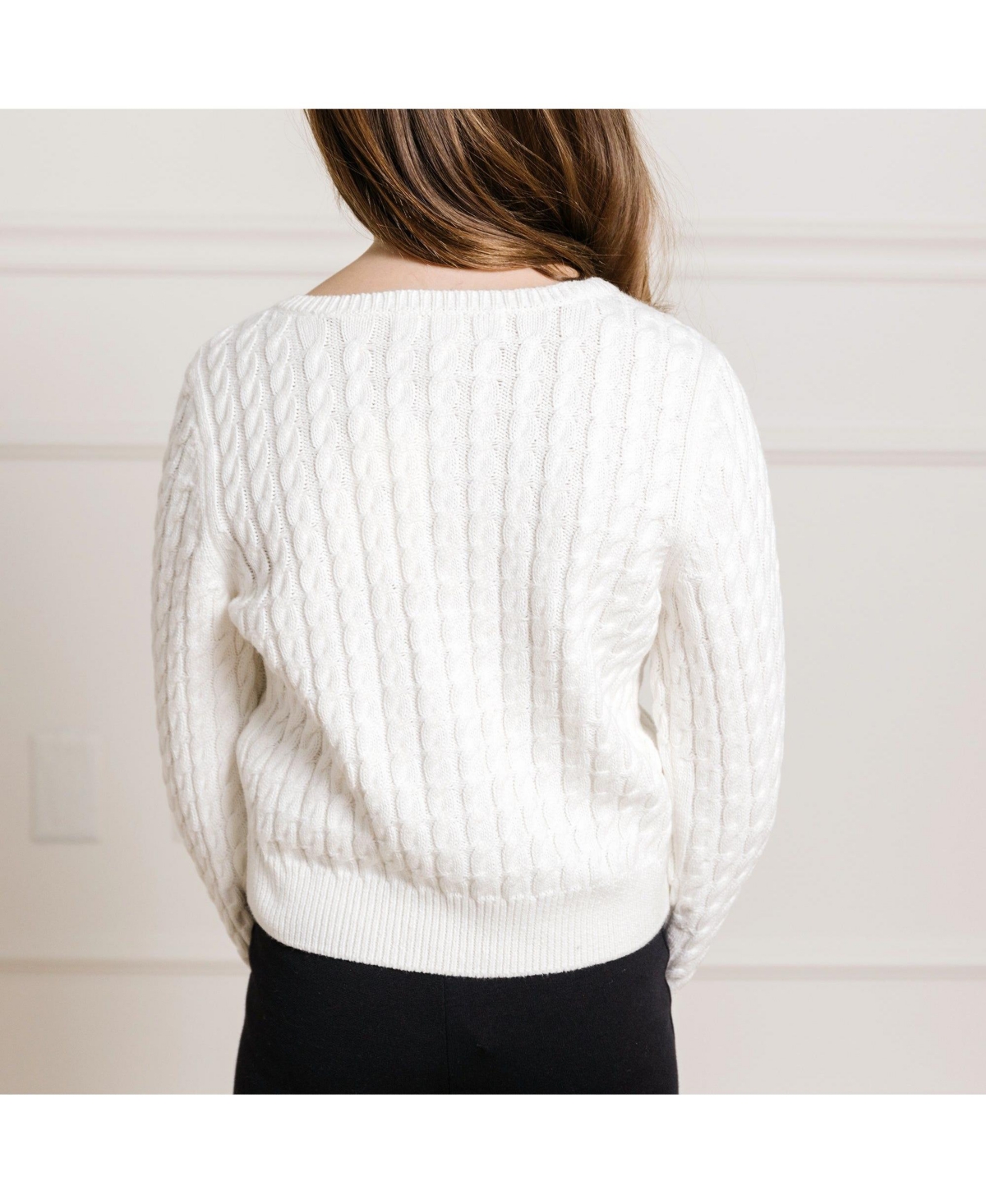 Hope & Henry Girls Long Sleeve Classic Cable Cardigan Sweater