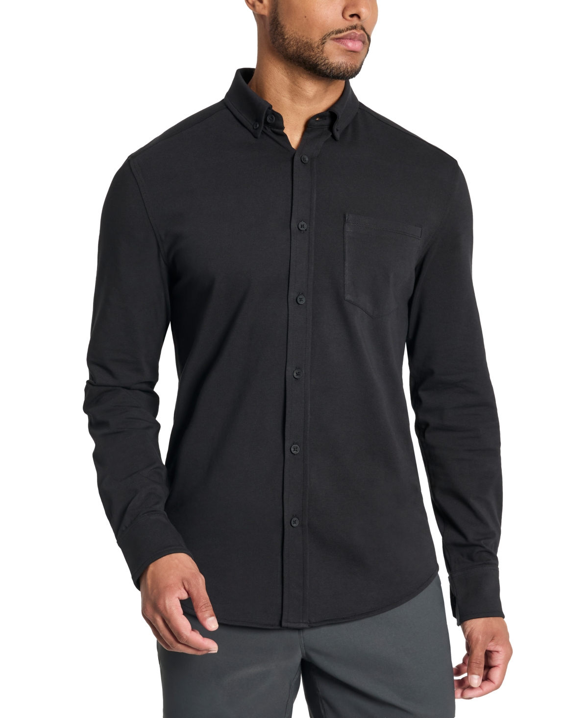 Men's Slim-Fit Plain White Performance Long-Sleeve Button-Down Shirt - White