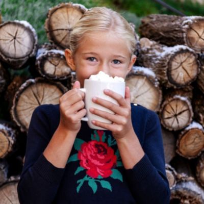 Girls Long Sleeve Rose Intarsia Sweater