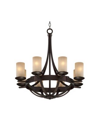 Sperry Industrial Bronze Chandelier 28" Wide Rustic Farmhouse Cylinder Scavo Glass 8-Light Fixture for Dining Room House Foyer Kitchen Island Entryway Bedroom Living Room