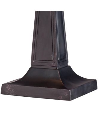 Art Deco Accent Table Lamp 21.5" High Mission Bronze Stained Glass Shade for Living Room Family Bedroom Bedside Office