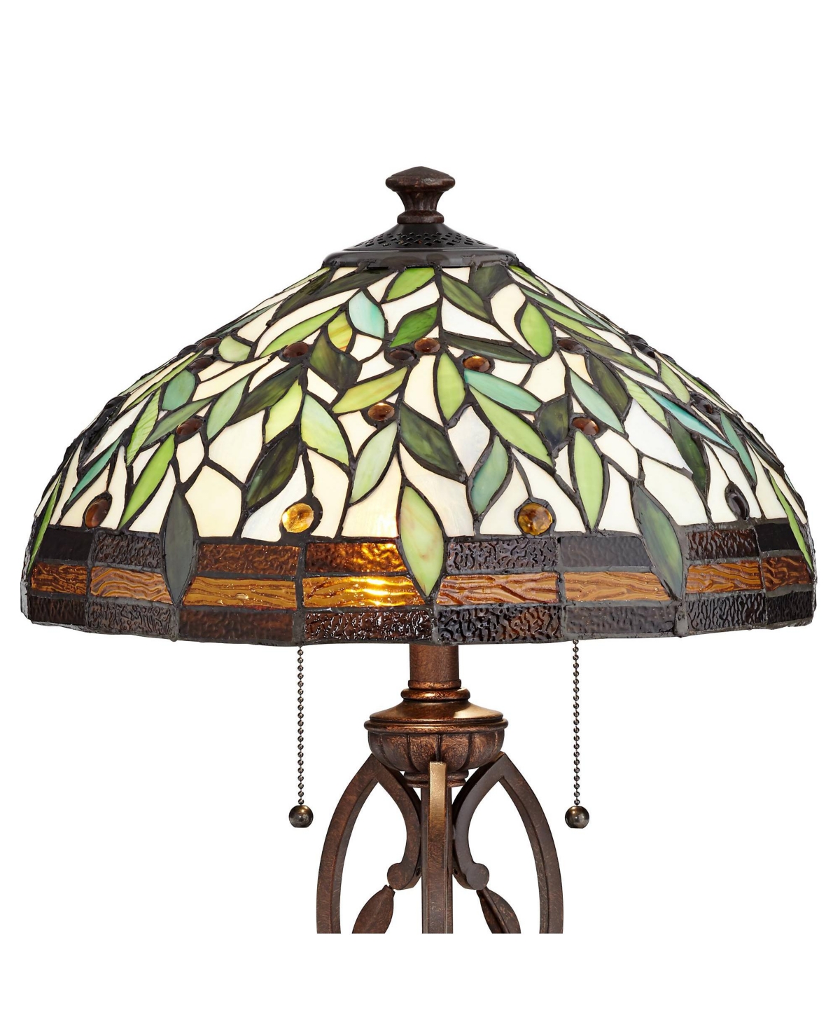 Robert Louis Tiffany Traditional Tiffany Style Table Lamp High Blossoming Bronze Brown Leaf and Vine Antique Glass Shade Decor for Living Room Bed