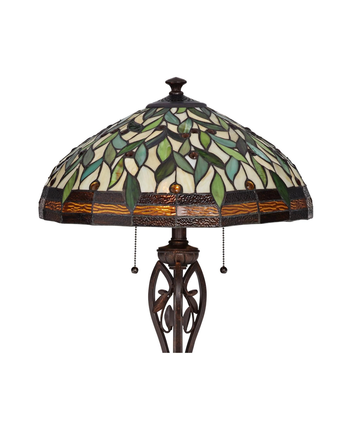 Robert Louis Tiffany Leaf and Vine Ii Traditional Victorian Tiffany Style Floor Standing Lamp Tall Bronze Gold AmberStained Glass Dome Shad