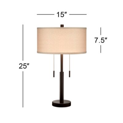 Bernie Industrial Table Lamps 25" High Set of 2 Rich Bronze with USB Charging Port Tan Drum Shade for Bedroom Living Room Bedside