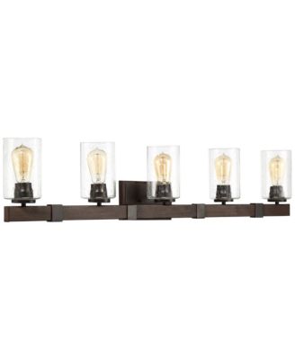 Poetry 44" 5-Light Wall Fixture Rustic Industrial Design, Wood Grain Bronze, Clear Seedy Glass Vanity Light