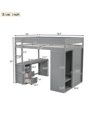 Simplie Fun Wood Full Size Loft Bed With Wardrobes And 2-Drawer Desk With Cabinet