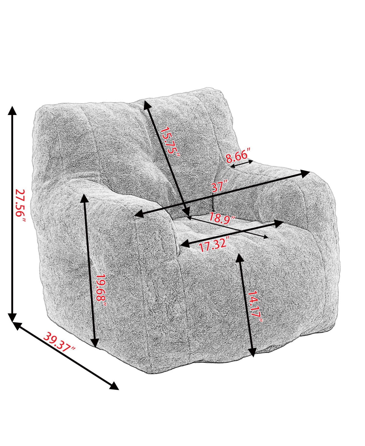 Simplie Fun Soft Tufted Foam Bean Bag Chair With Teddy Fabric Dark Gray