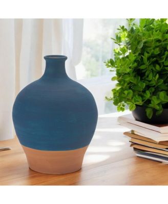 Ceramic Vase With Terra Cotta Accent 8.5"h