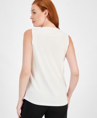 Women's Sleeveless Pleat-Front V-Neck Top 