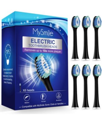 MySmile Electric Toothbrush Replacement Heads, 6 Packs - Black