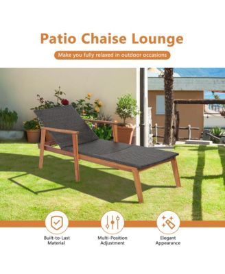 2PCS Adjustable Patio Rattan Lounge Chair Recliner Outdoor Chaise Acacia Wood Frame