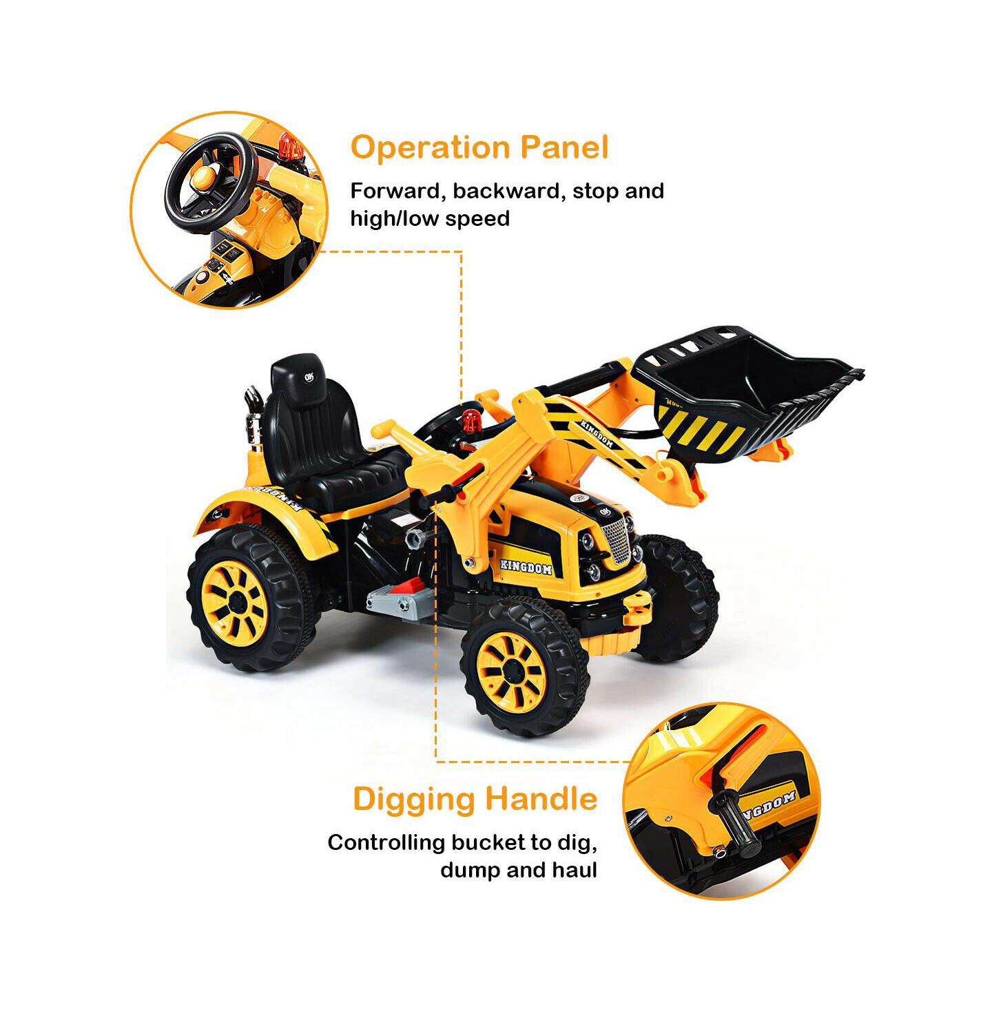 Детская игрушка Costway Powered Excavator Truck With Working Bucket Ride-On, 66 lbs Capacity, Ages 3+, цвет: Жёлтый — фото 5