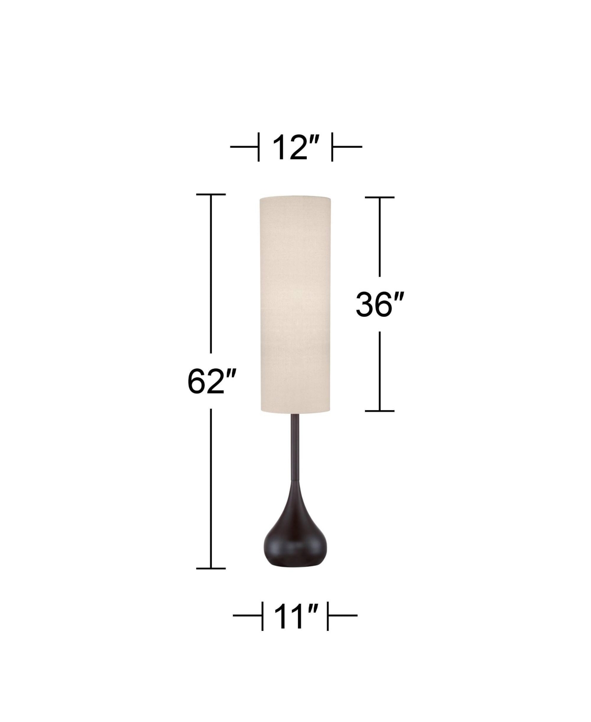 Possini Euro Design Mid Century Modern Retro Floor Lamp Standing Tall Dark Bronze Metal Droplet Off-White Cotton Cylinder Shade Decor for Living R