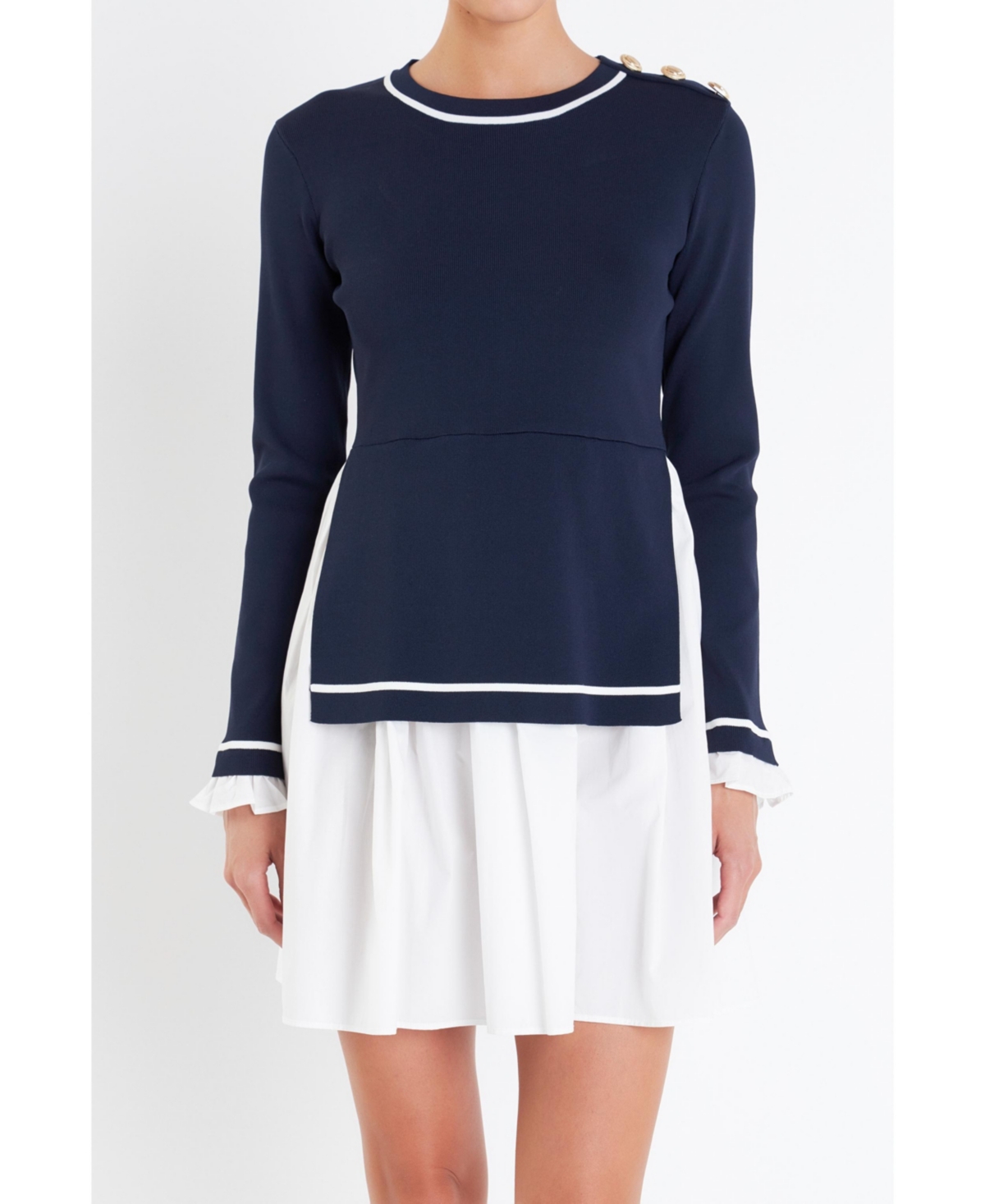 English Factory Women's Mix Media Button Pointed Dress