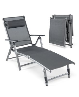 2PCS Patio Lounge Chair Rustproof Aluminum Folding Chaise w/ Adjustable Backrest & Footrest