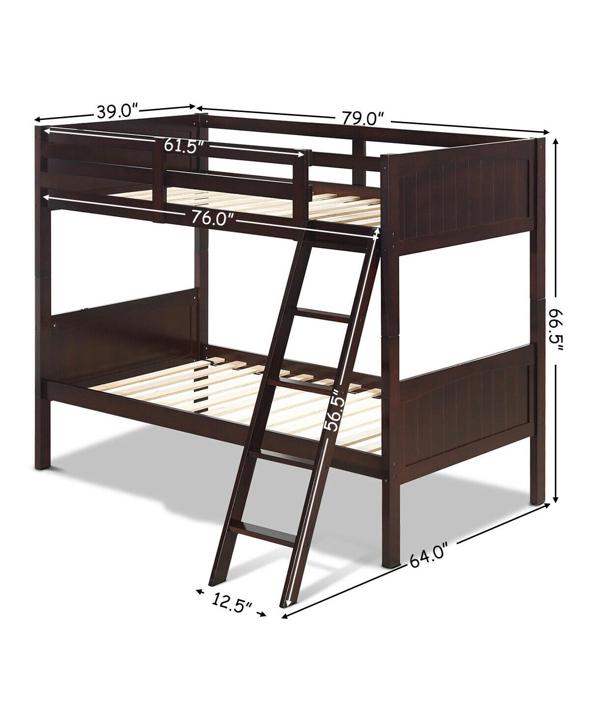 Sugift Wooden Twin Over Twin Bunk Bed Frames with Ladder and Safety Rail