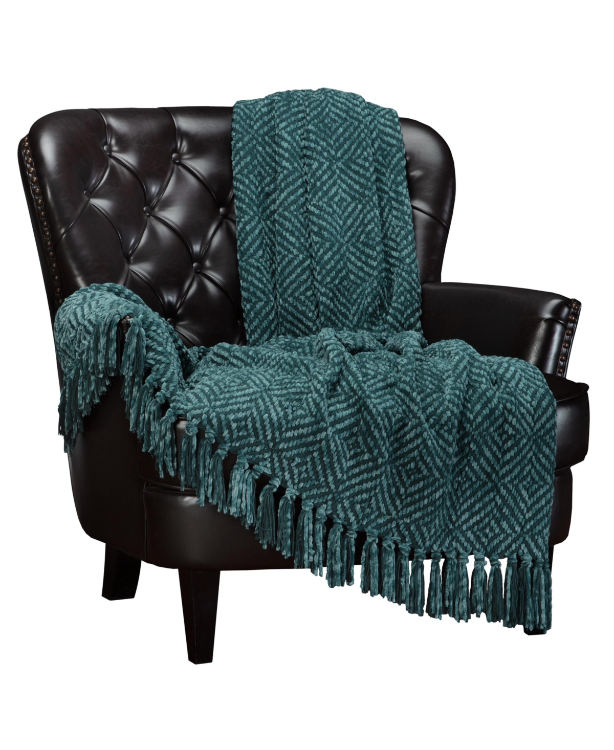 Chanasya Premium Soft Black Chenille Knitted Diamond Textured Decorative Blanket - Geometric Lightweight Luxury Fuzzy Decor with Tassels for Cou