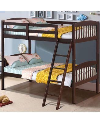 Hardwood Twin Bunk Bed Frames with Inclined Ladder and Safety Guardrails