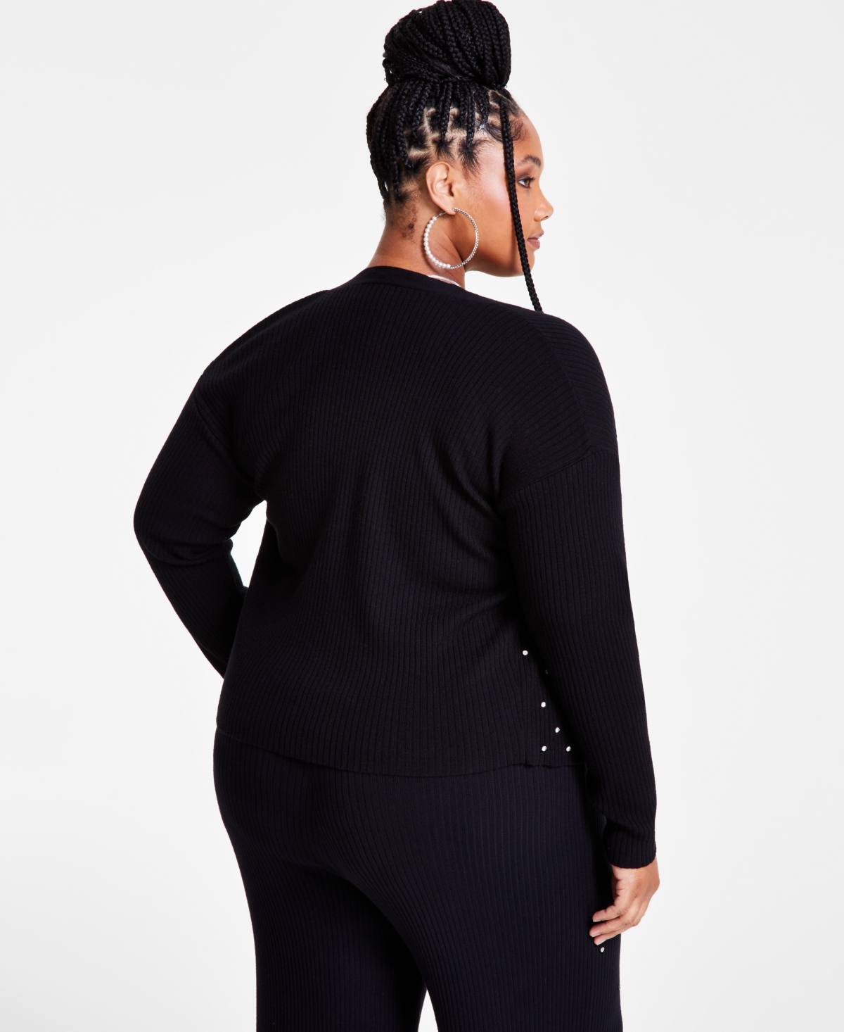 Nina Parker Trendy Plus Size Embellished Rib-Knit Cardigan