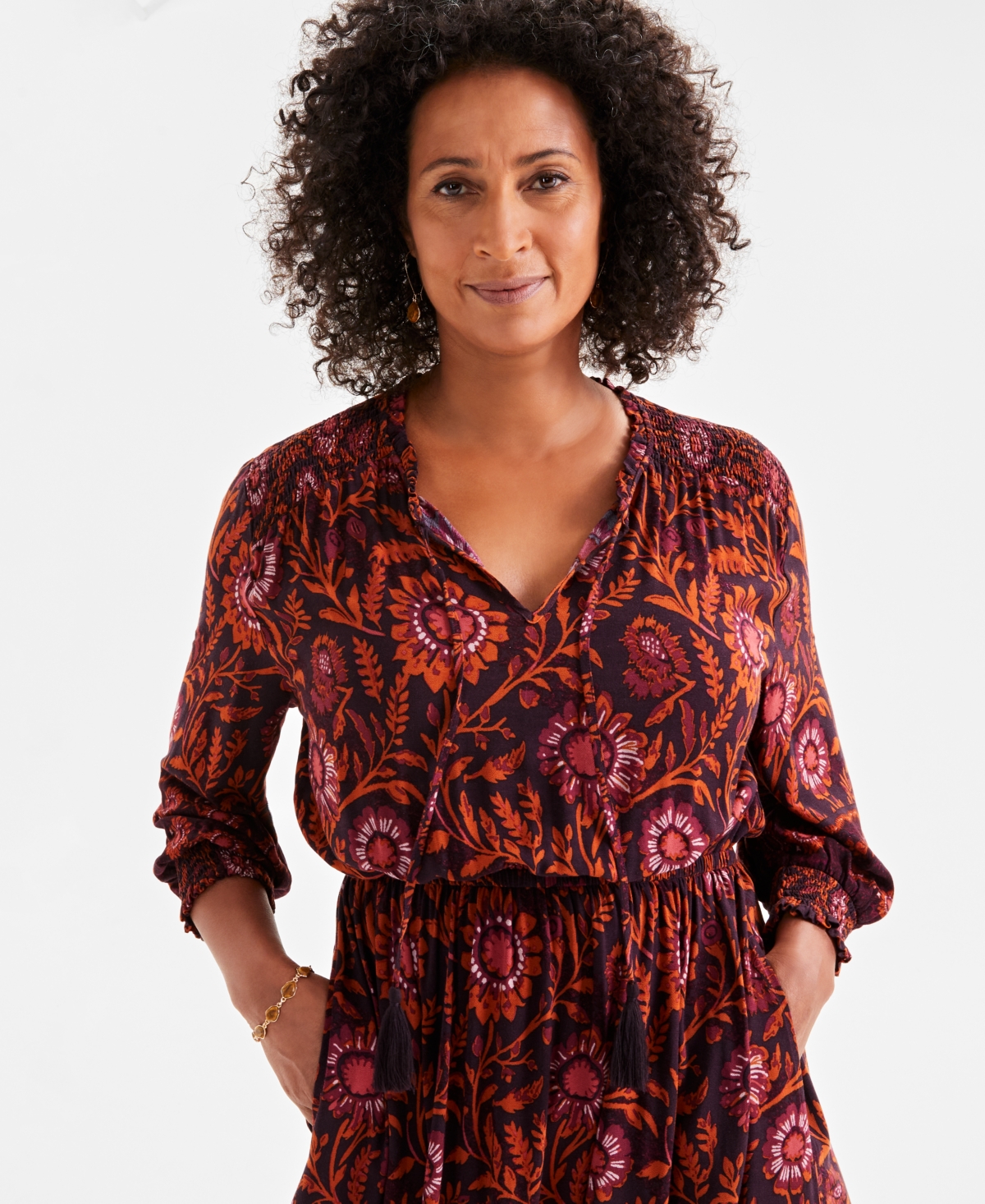 Style & Co Women's Printed Smocked-Waist Maxi Dress, Created for Macy's