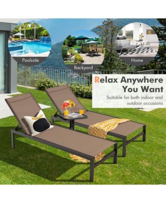 Set of 2 Aluminum Patio Chaise Lounge Outdoor Adjustable Lounge Chair W/ 6-Position Backrest