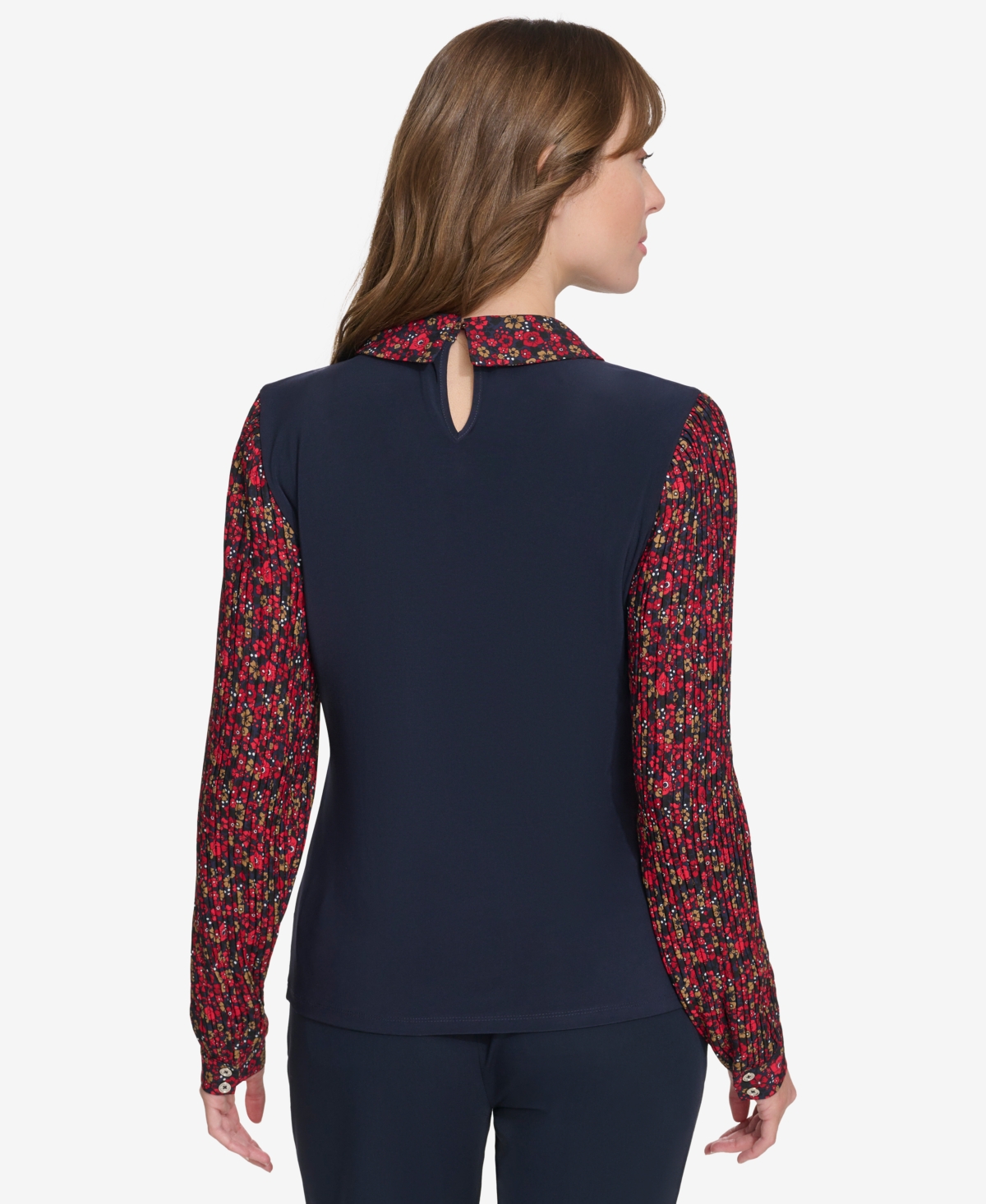 Tommy Hilfiger Women's Collared Pleated-Sleeve Top -Multi