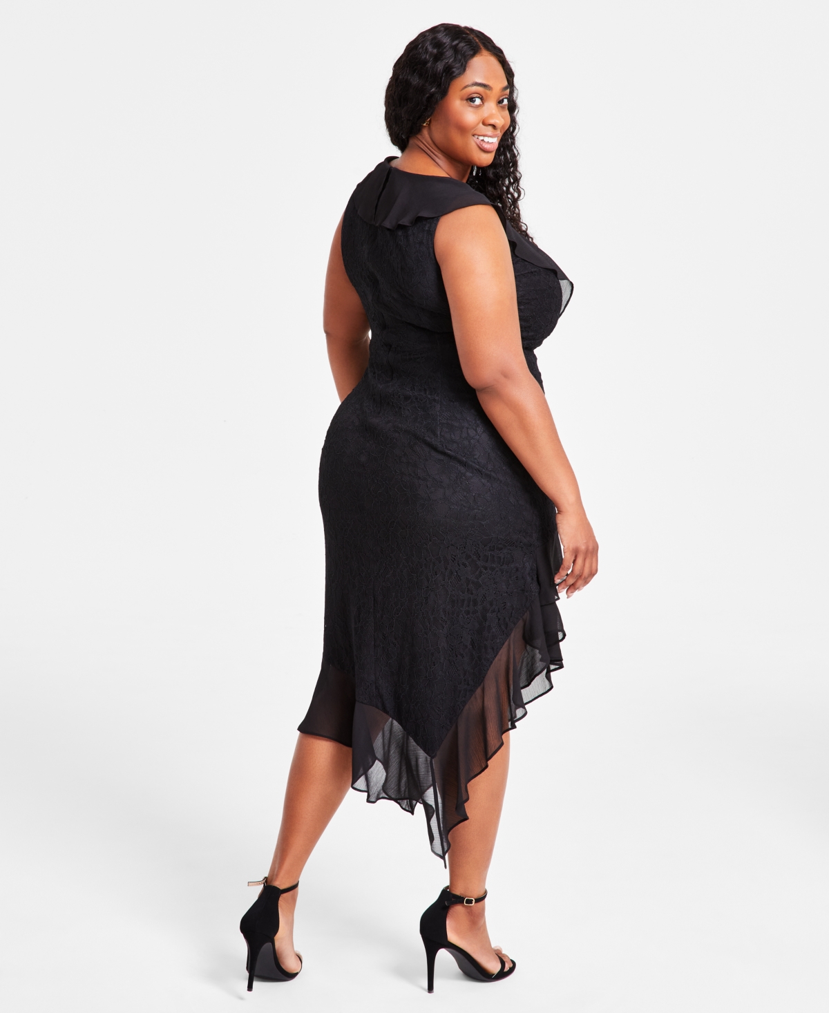 Tommy Hilfiger Plus Size Lace Ruffle-Trim Midi Dress