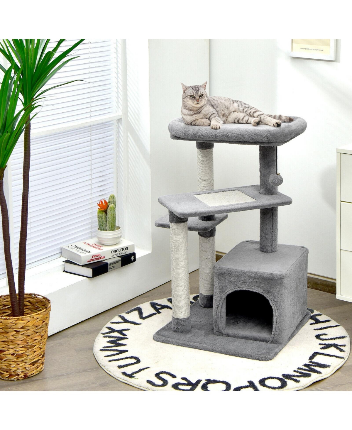 Slickblue Cat Tree with Perch and Hanging Ball for Indoor Activity Play