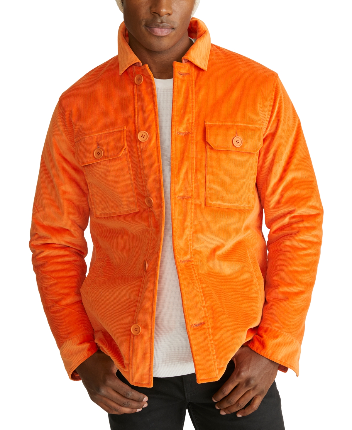 Men's Corduroy Shirt Jacket With Quilted Liner In Orange