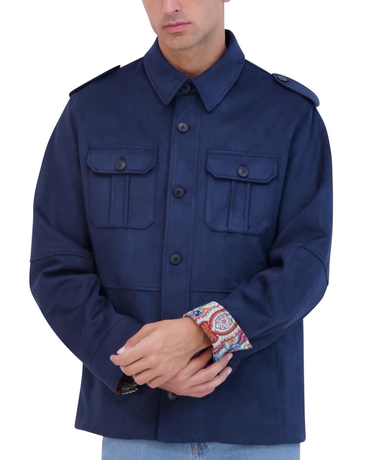 Robert Graham Men's Faux Suede Utility Overshirt Jacket In Blue