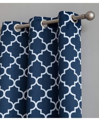 Lattice Print Drape Blackout Curtains Pattern - Weather Insulated Curtains, Sun Blocking Window Treatment Draperies for Living Room - Set of 2