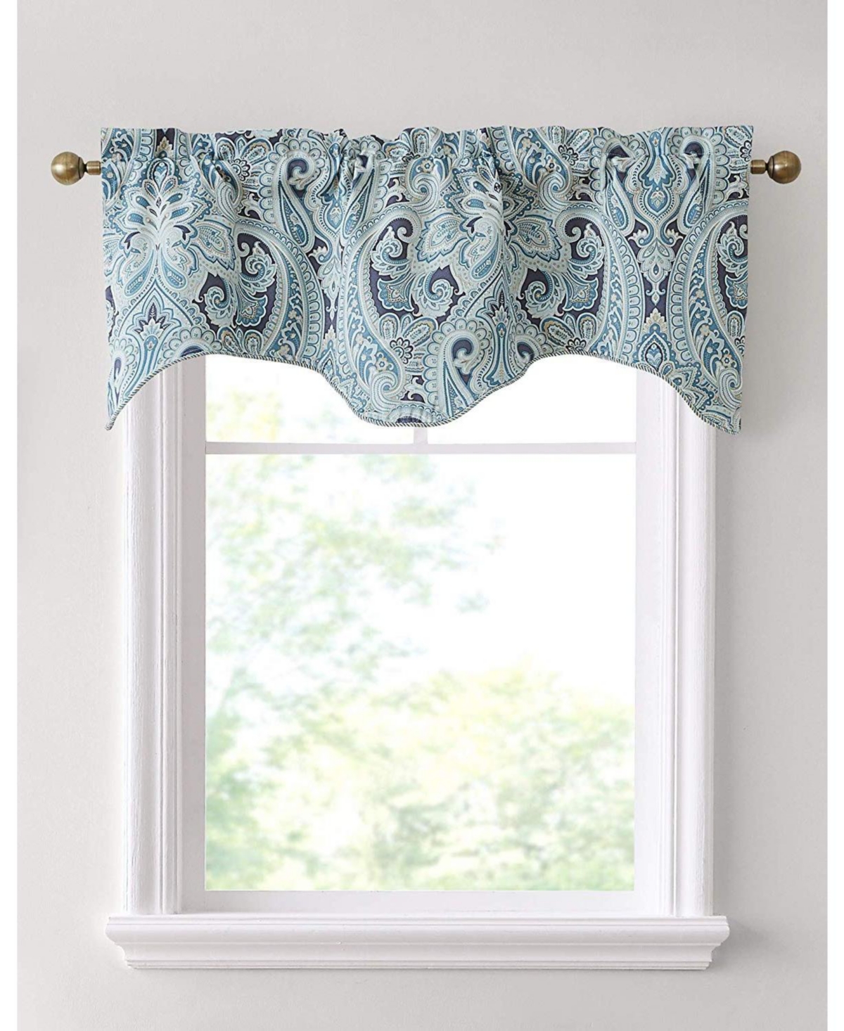 Paris Paisley Thermal Insulated Decorative Rod Pocket Short Scalloped Curtain Valance for Kitchen, Bathroom, Basement and Small Windows - Blue