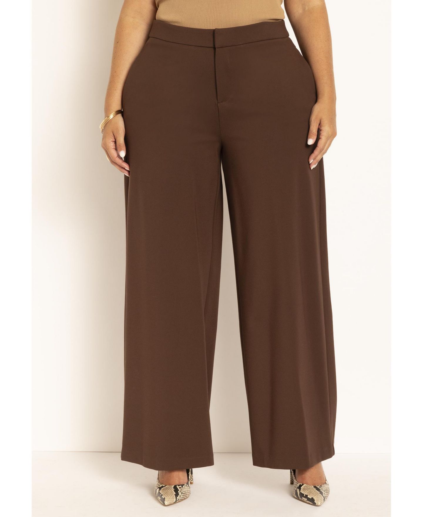 Женские брюки ELOQUII The Ultimate Stretch Wide-Leg Work Pant, цвет: Кофейный — фото 2