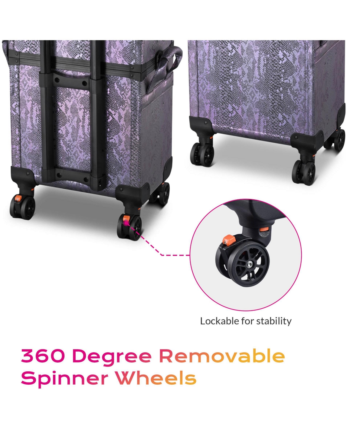 Byootique Purple Makeup Train Case Lockable Rolling Cosmetic Trolley Storage