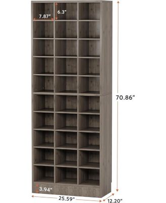 10-Tier Shoe Storage Cabinet, Gray Wooden Shoe Rack with 30 Cubbies, Freestanding Tall Entryway Shoe Organizer