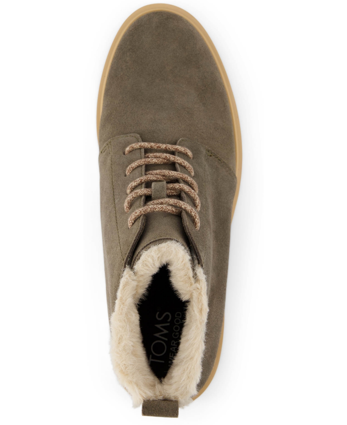 TOMS WOMEN'S MAUDE SUEDE AND FAUX FUR LACE UP WEDGE BOOTIES 