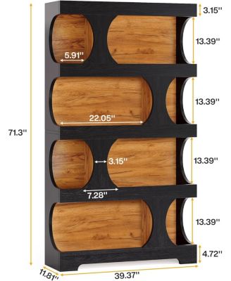 71" Tall Bookcase, 4-Tier S-Shaped Bookshelf, Wood Decorative Storage Shelving, Modern Freestanding Display Shelves, Large Library Book Shelf Unit for Home Office Living Room Bedroom