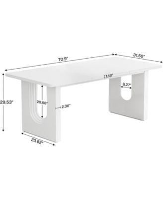 71" inch Wood Pedestal Base, Rectangular Long Modern Dining Table