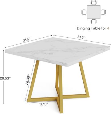 Square Dining Table for 4, 31.5" Industrial Dinner Table with Metal Base, Wood Kitchen Table for Dining Room, Small Space, Apartment