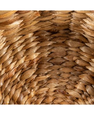 Gouda Southwestern Hand-Woven Hyacinth Circular Nesting Baskets with Wood Lids, Natural (Set of 3)