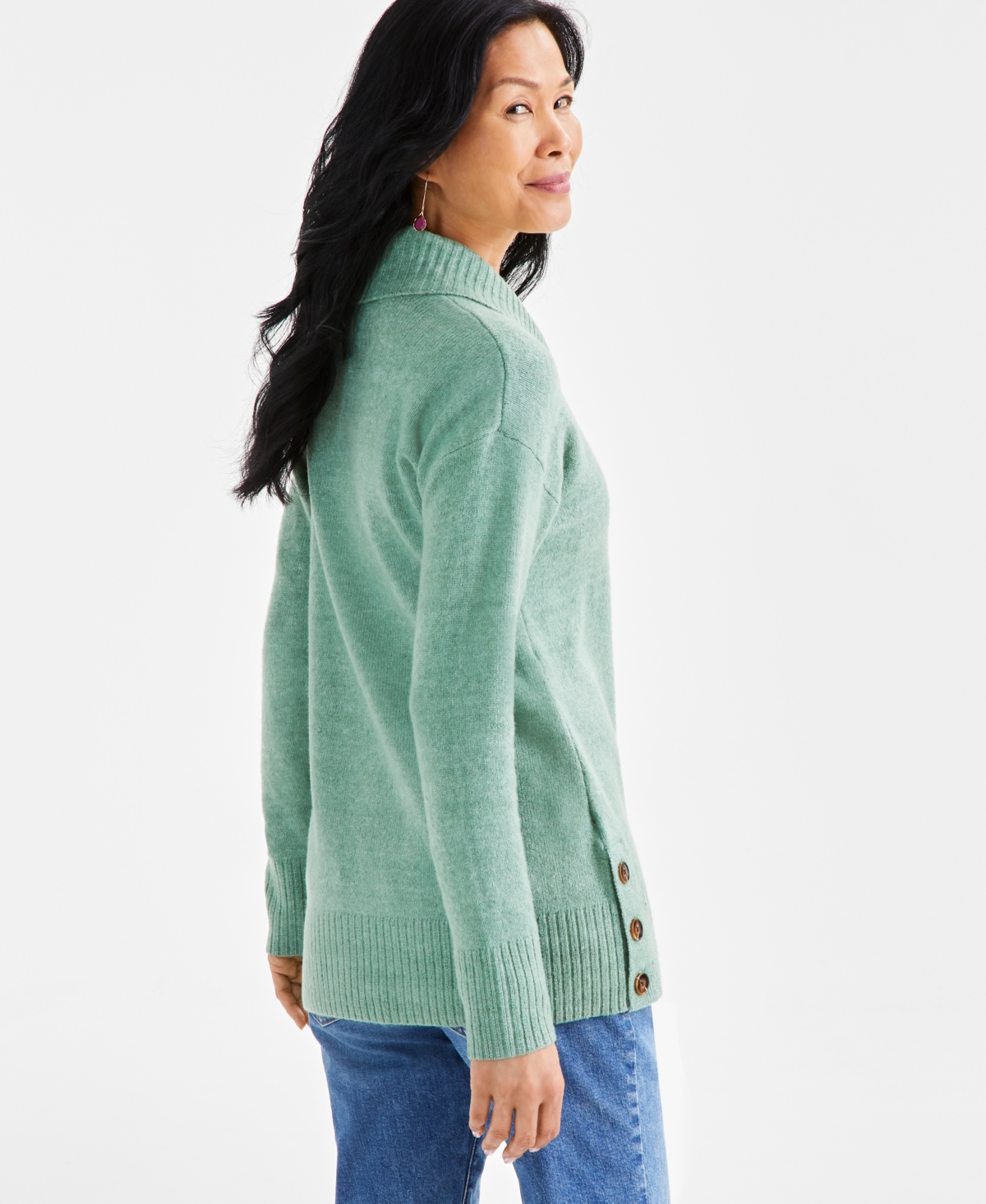 Style & Co Petite Shawl-Collar Button-Trim Tunic Sweater, Created for Macy's