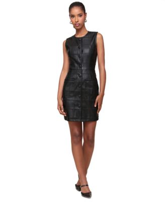 Avec Les Filles - Women's Faux-Leather Quilted Mini Dress