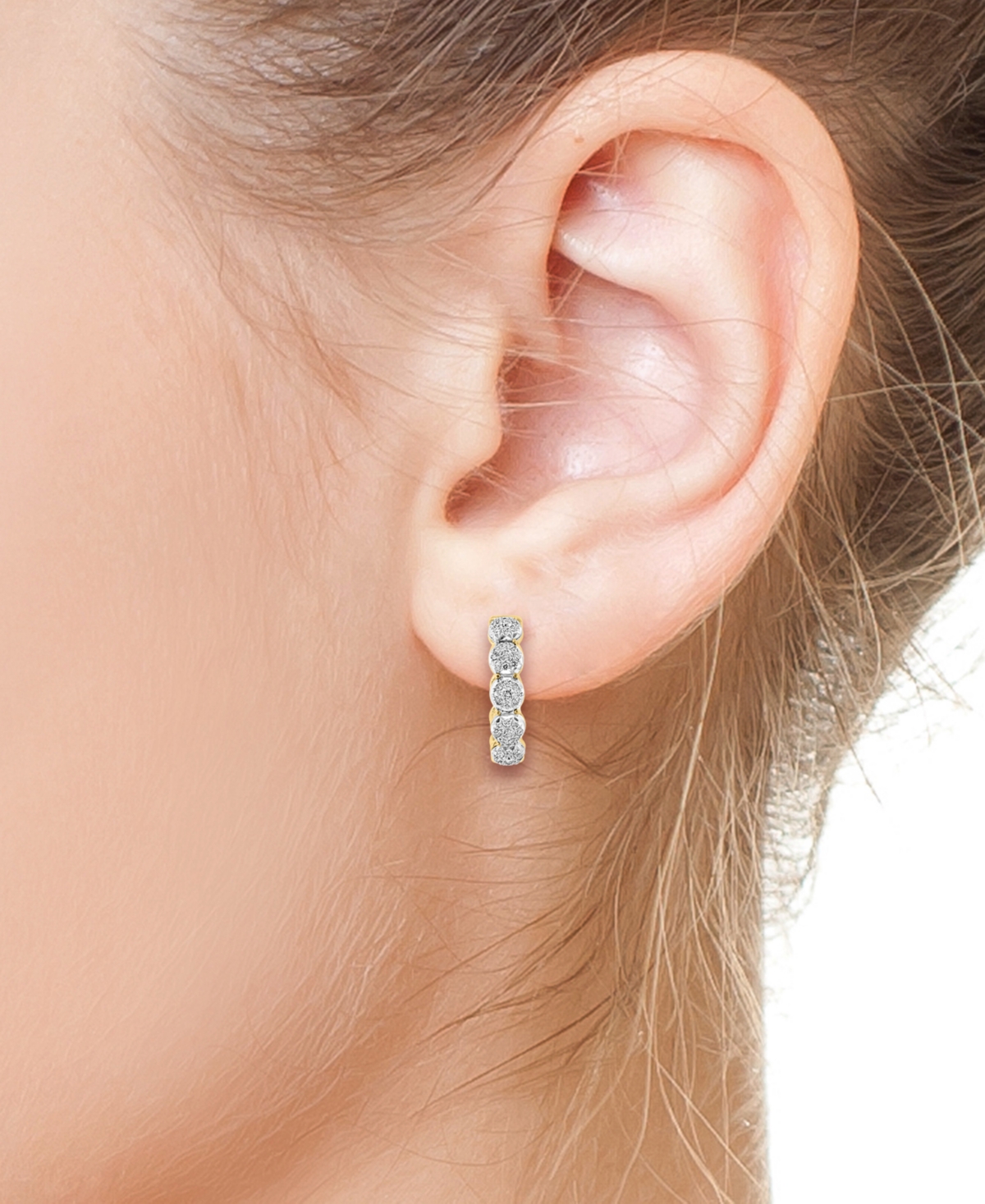 Effy Collection Effy Diamond Halo & Open Circle Small Hoop Earrings (1/2 Ct. T.w.) In 14k Two-tone Gold, 0.625" In Ylw,wht Go