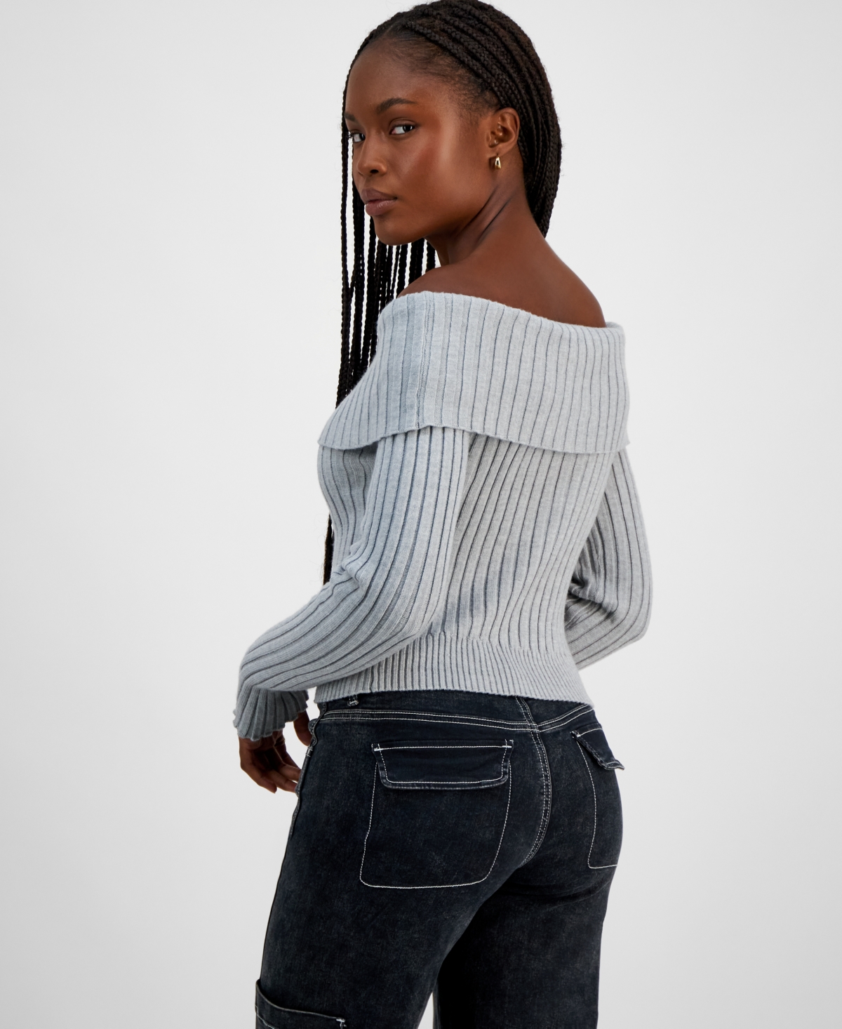 Madden Girl Juniors' Off-The-Shoulder Ribbed Sweater