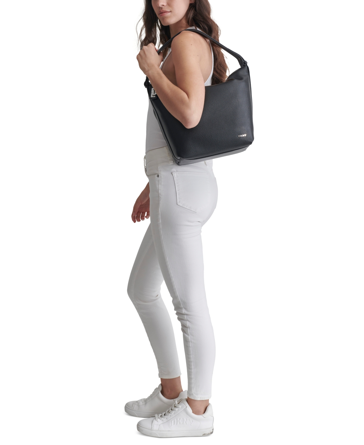 Dkny Lena Small Top Handle Hobo Bag In Black,silv